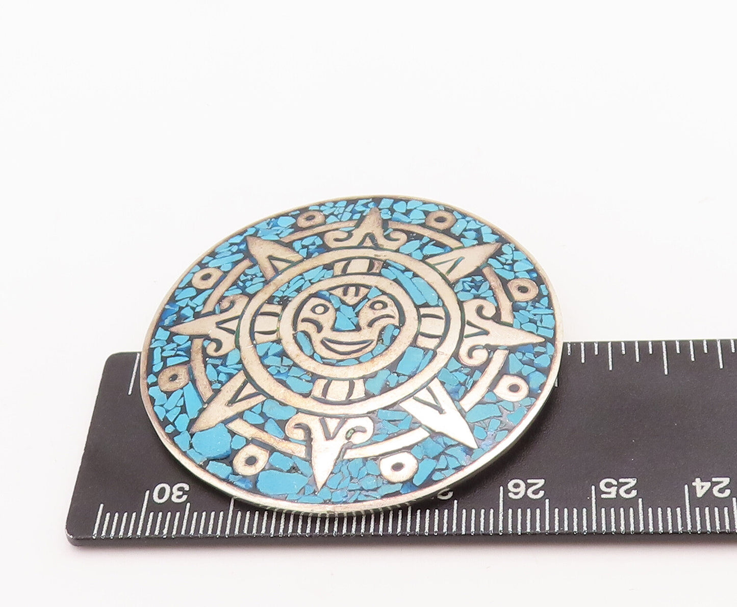 925 Sterling Silver Vintage Brooch Pin MEXICO Crushed Larimar Celtic Sun BP11055