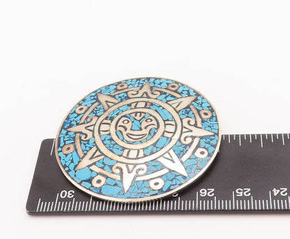 925 Sterling Silver Vintage Brooch Pin MEXICO Crushed Larimar Celtic Sun BP11055