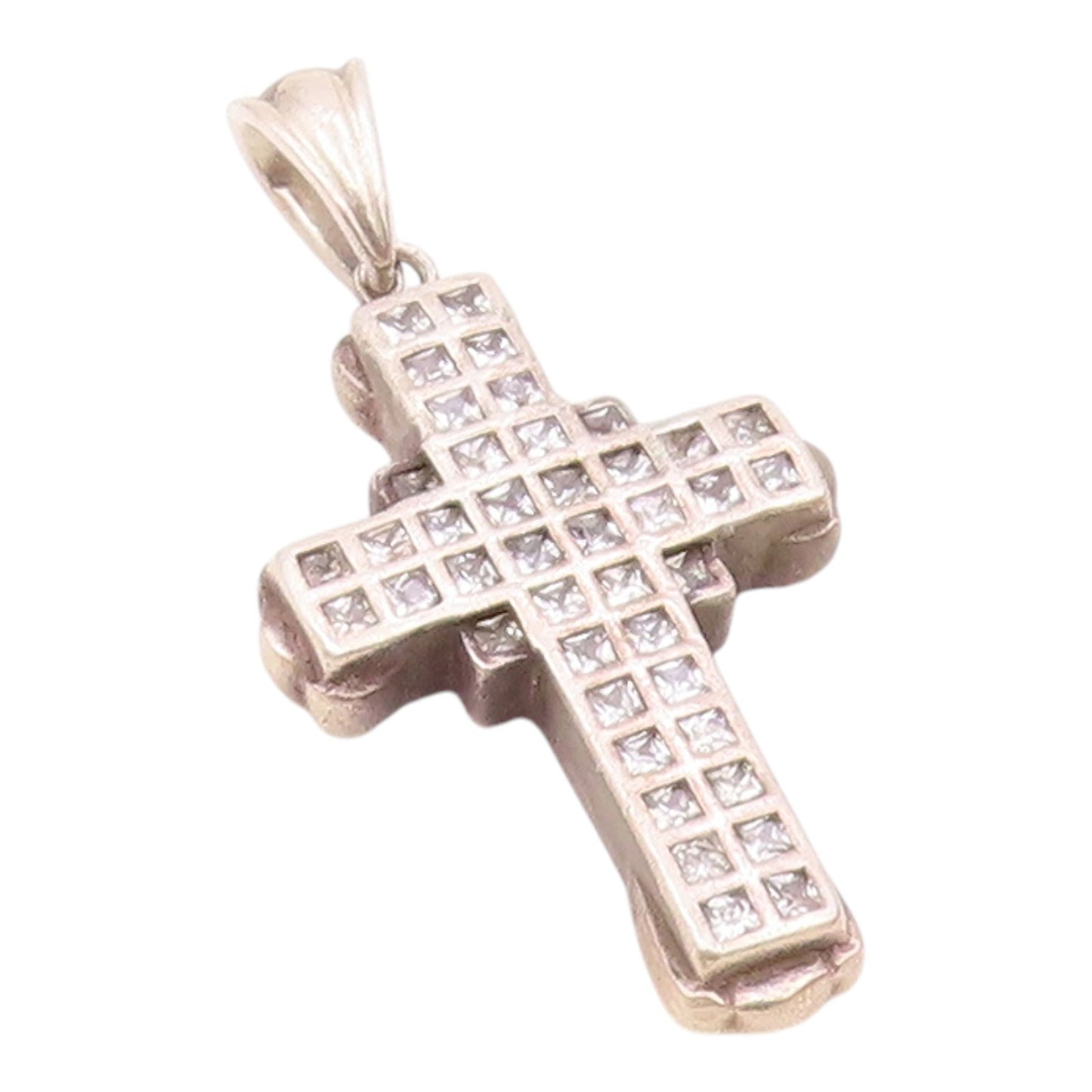 925 Sterling Silver   Vintage Cubic Zirconia Religious Cross Pendant  PT12768