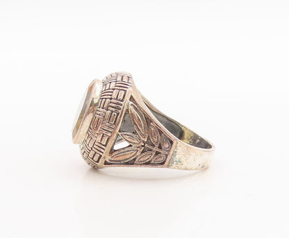 925 Sterling Silver Vintage Ring Woven Design Etched Citrine  Sz 8.5  RG29190