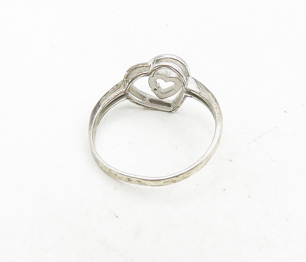925 Sterling Silver  Vintage Genuine Diamond Heart Band Ring Sz 9.5  RG9095
