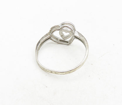 925 Sterling Silver  Vintage Genuine Diamond Heart Band Ring Sz 9.5  RG9095