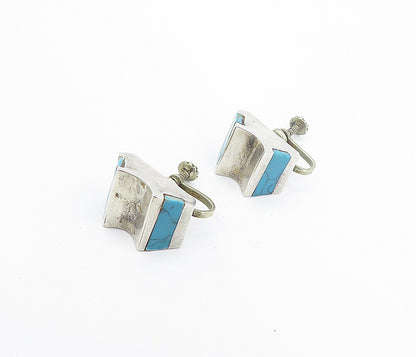 MEXICO 925 Silver  Vintage Inlaid Turquoise Non Pierce Screw Earrings  EG3330