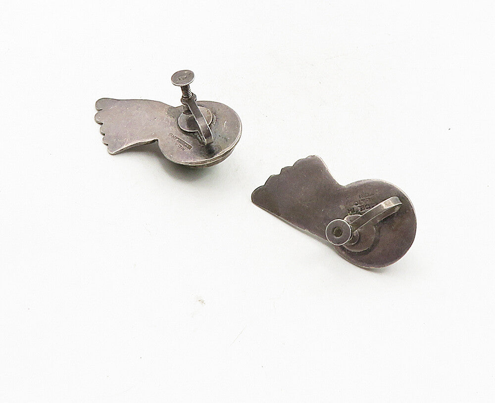 MEXICO 925 Sterling Silver  Vintage Antique Jasper Non Pierce Earrings  EG4988
