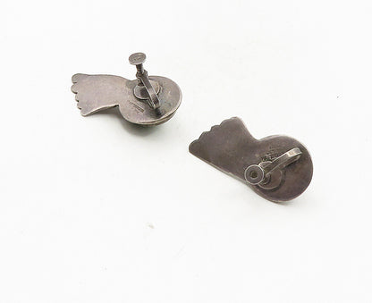 MEXICO 925 Sterling Silver  Vintage Antique Jasper Non Pierce Earrings  EG4988
