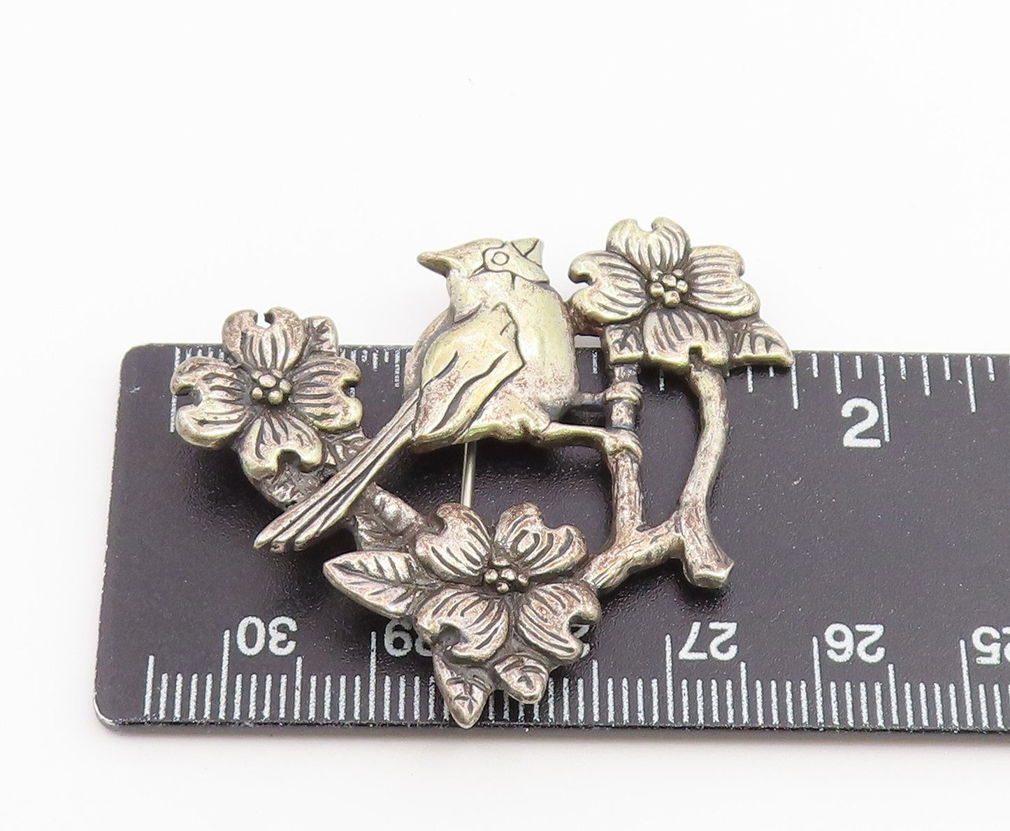 925 Sterling Silver Vintage Brooch Pin HAND & HAMMER Cardinal Bird  BP12657