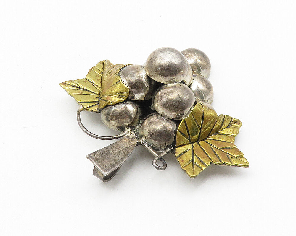 MEXICO 925 Sterling Silver  Vintage Two Tone Grape Bunch Brooch Pin  BP4283