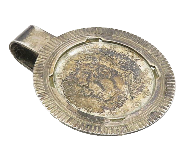 925 Sterling Silver  Vintage Oxidized United States Coin Money Clip  TR1730
