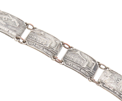 BMCO 925 Silver  Vintage Nassau Carved Landscape Souvenir Bracelet  BT10142