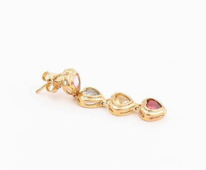 925 Sterling Silver Vintage Earrings Gold Plated Gemstone Heart Drop  EG14460