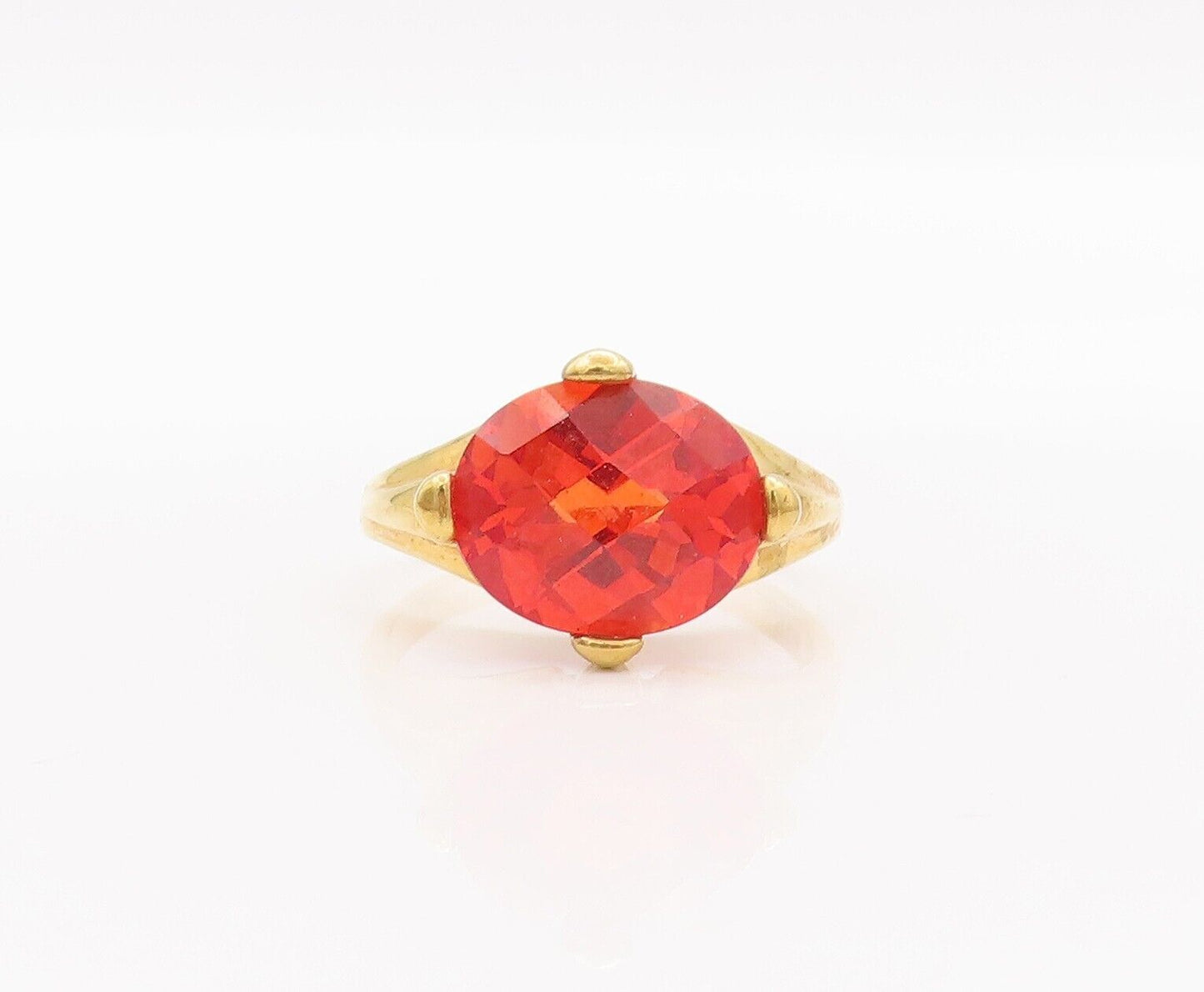 925 Sterling Silver Vintage Ring Gold Plated Solid Oval Cut Red CZ  Sz 8 RG28192