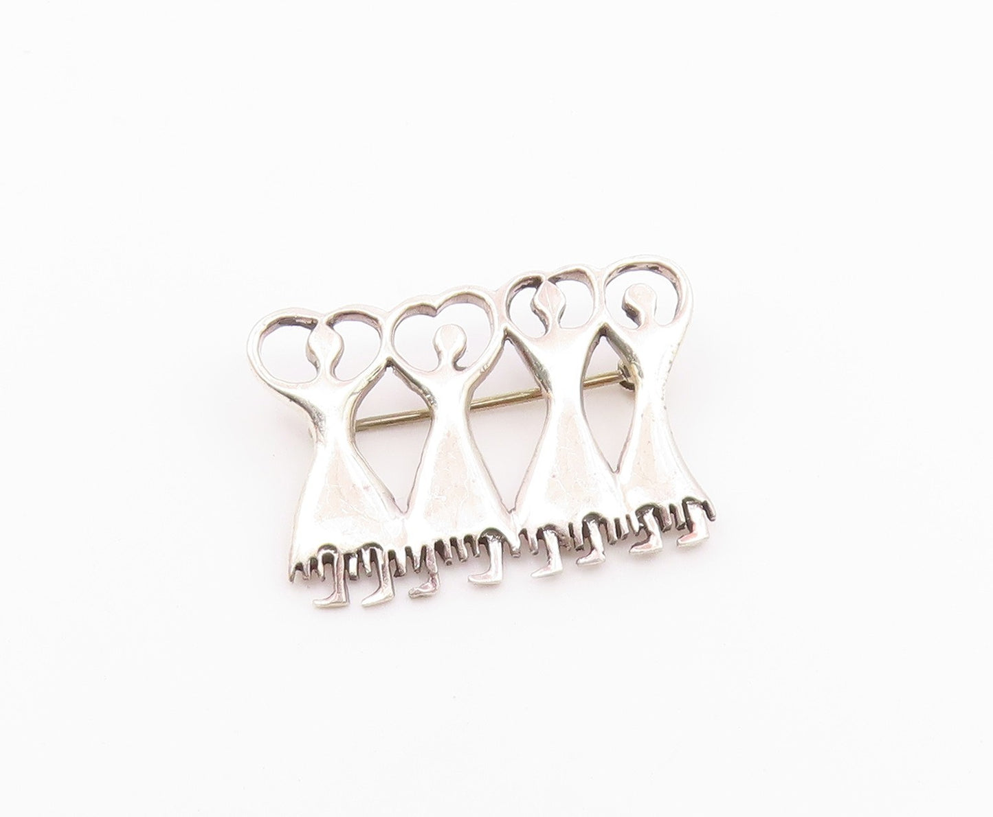 925 Sterling Silver  Vintage Shiny Women In Dresses Brooch Pin  BP9095