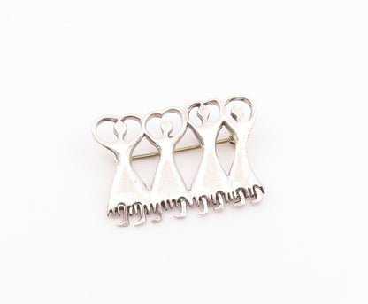 925 Sterling Silver  Vintage Shiny Women In Dresses Brooch Pin  BP9095