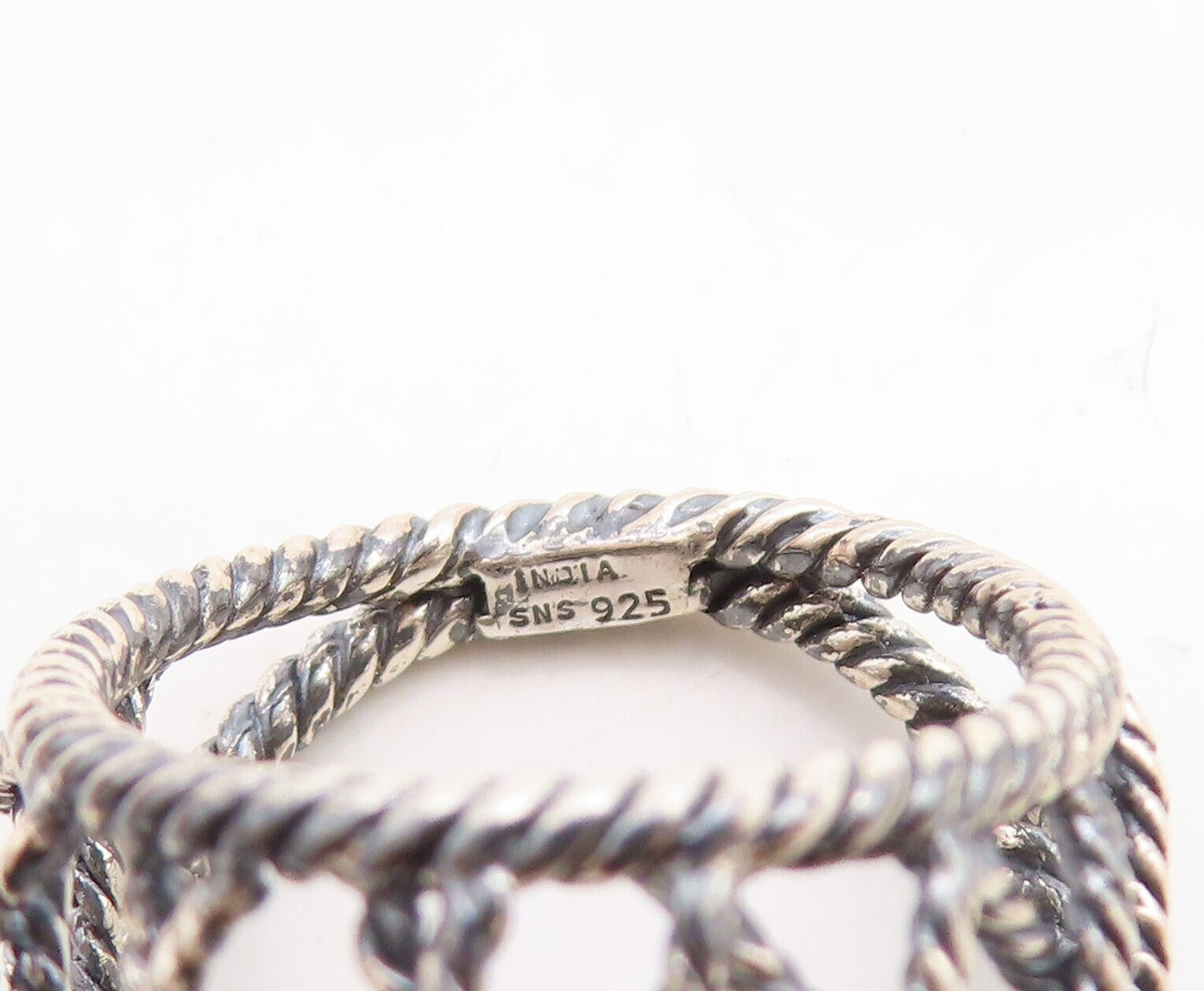 925 Sterling Silver Vintage Ring Dark Tone Twisted Rope Box Design Sz 7  RG31247