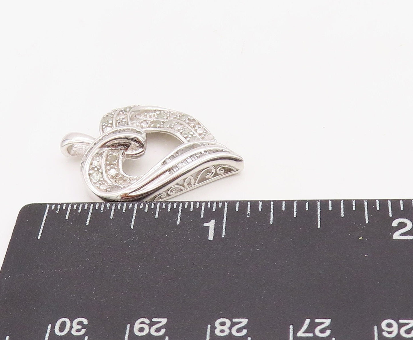 925 Sterling Silver Vintage Pendant Real Diamonds Inlay Cutout Heart  PT23508