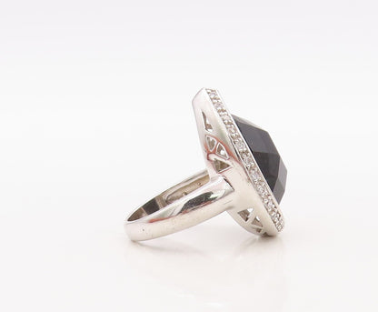 925 Sterling Silver Vintage Ring Solid Drop Cut Onyx CZ Framed  Sz 7  RG30695