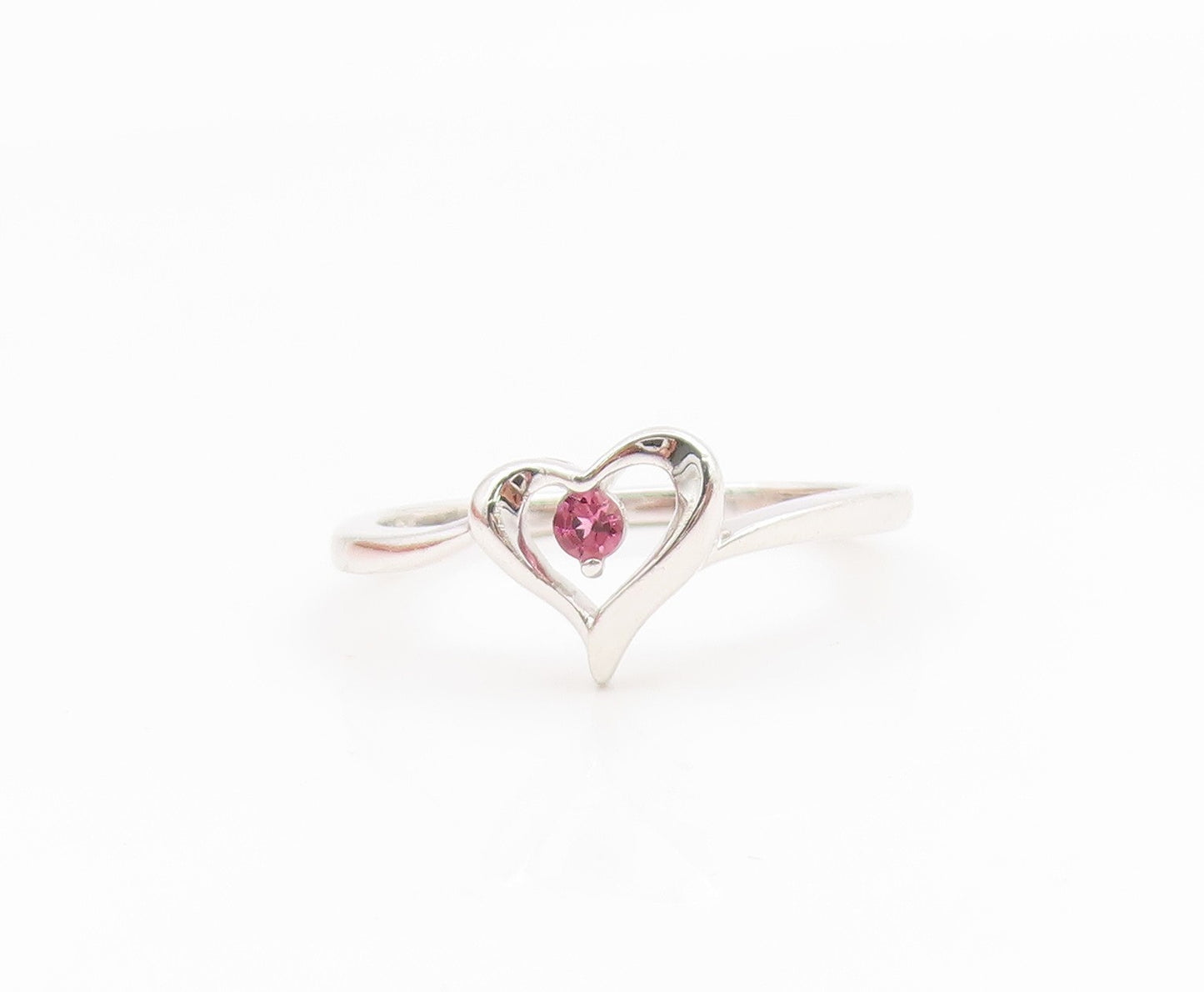 925 Sterling Silver Vintage Ring Pink Topaz Love Heart Band  Sz 6.5  RG35119