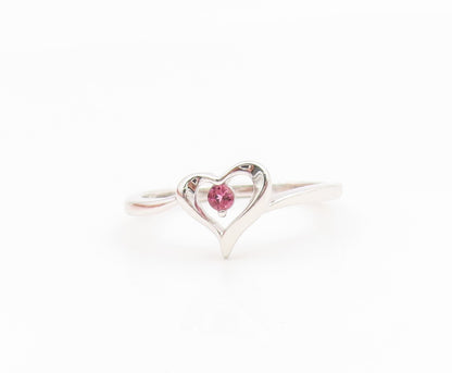 925 Sterling Silver Vintage Ring Pink Topaz Love Heart Band  Sz 6.5  RG35119