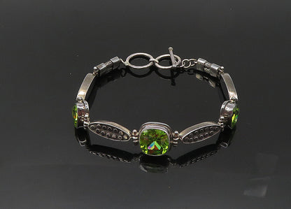 925 Sterling Silver  Vintage Peridot Circle Pattern Chain Bracelet  BT8398