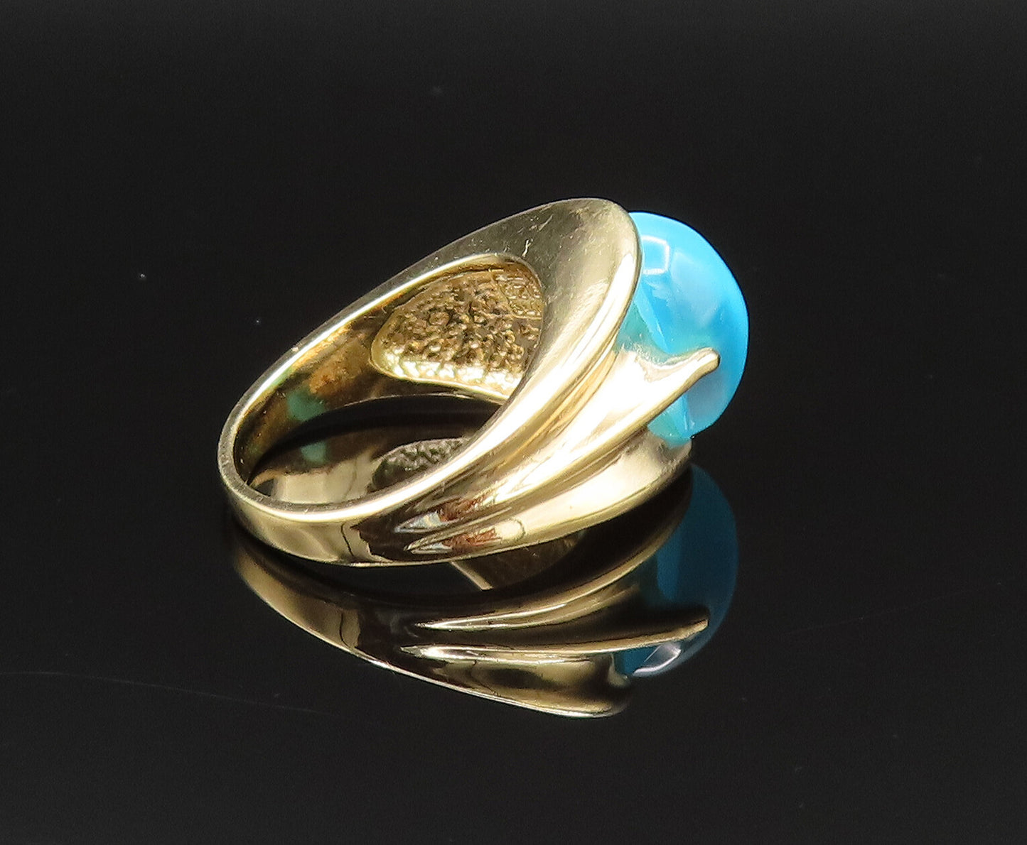 925 Sterling Silver  Vintage Gold Plated Blue Cat Eye Ring Sz 6.5  RG25559