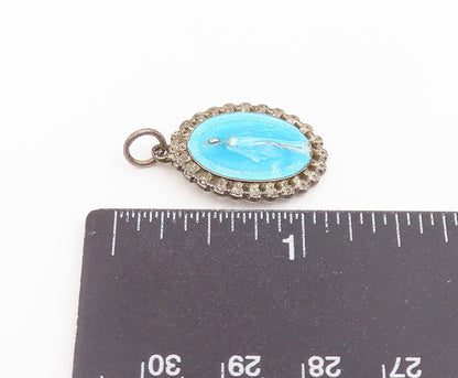 925 Sterling Silver Vintage Pendant Enamel Miraculous Medal Religious  PT26577