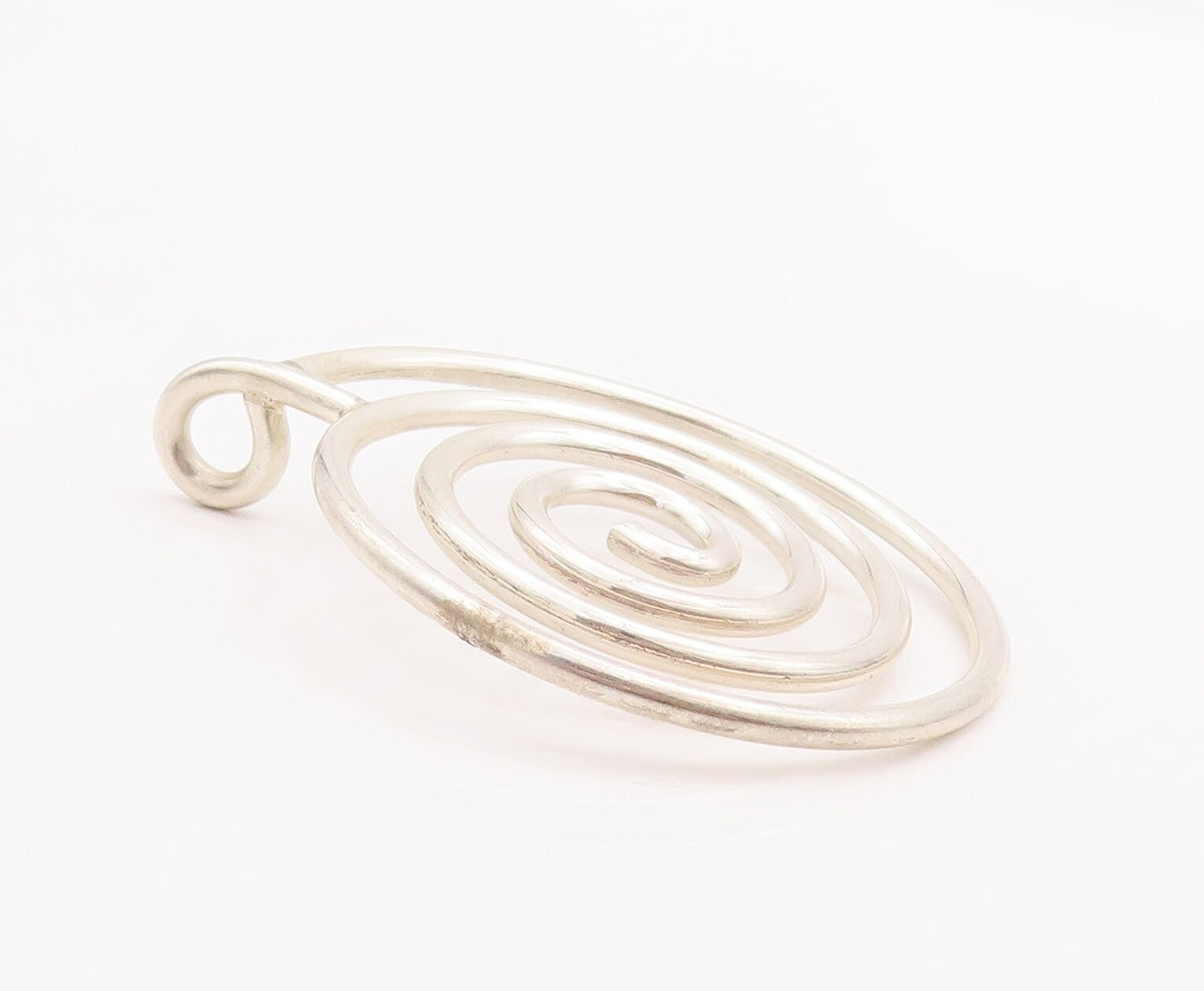 925 Sterling Silver Vintage Pendant Solid Wire Carved Spiraled Coil  PT22973
