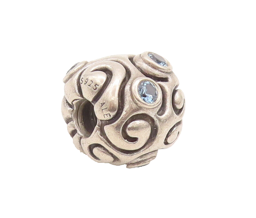 925 Sterling Silver Vintage Pendant PANDORA Swirly Etched Topaz Bead  PT22628
