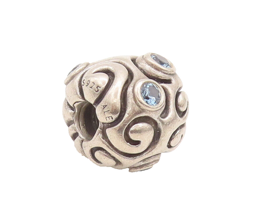 925 Sterling Silver Vintage Pendant PANDORA Swirly Etched Topaz Bead  PT22628