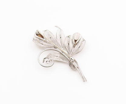925 Sterling Silver  Vintage Cubic Zirconia Filigree Flower Brooch Pin  BP3004
