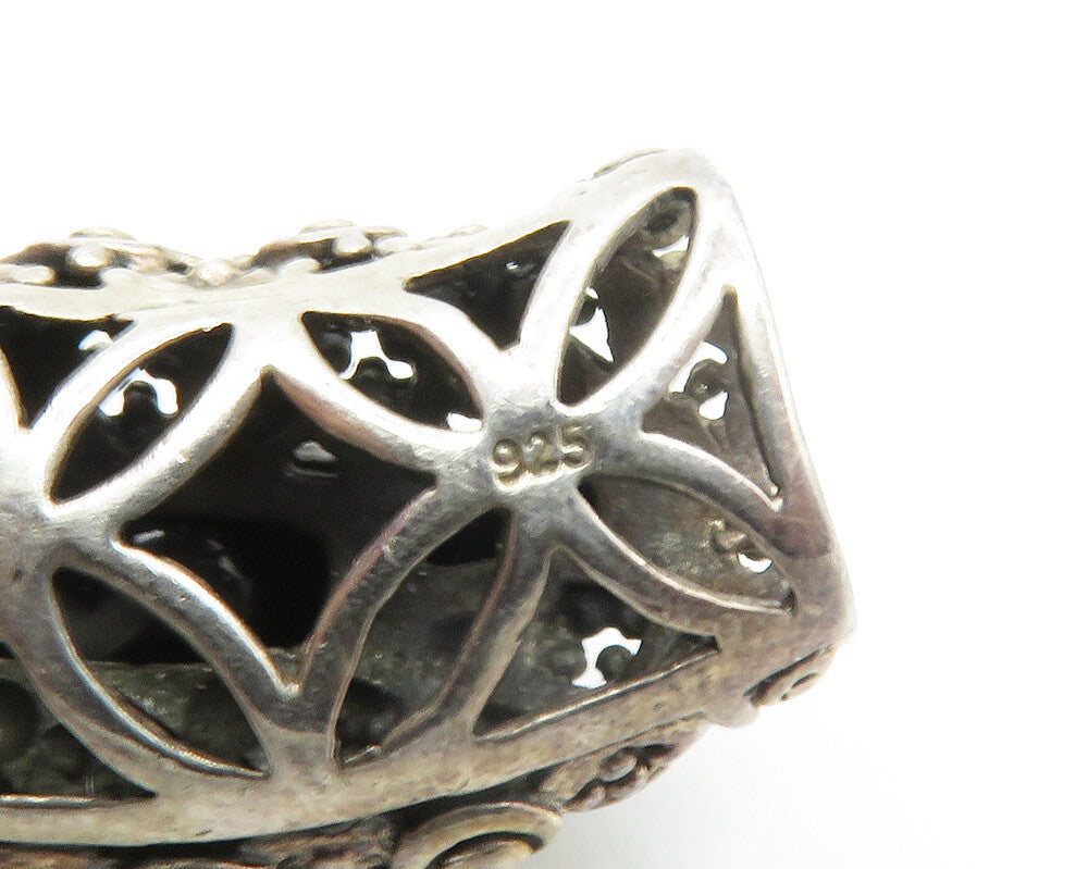 925 Sterling Silver  Vintage Black Hematite Curved Slide Pendant  PT13609