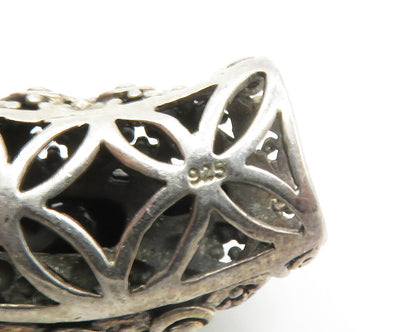 925 Sterling Silver  Vintage Black Hematite Curved Slide Pendant  PT13609