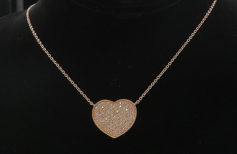 925 Silver  Topaz Encrusted Rose Gold Plated Love Heart Chain Necklace  NE1474