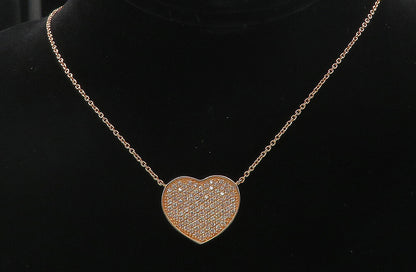 925 Silver  Topaz Encrusted Rose Gold Plated Love Heart Chain Necklace  NE1474