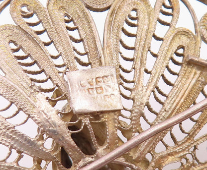 MEXICO 925 Silver  Vintage Antique Filigree Heavy Sombrero Brooch Pin  BP8080