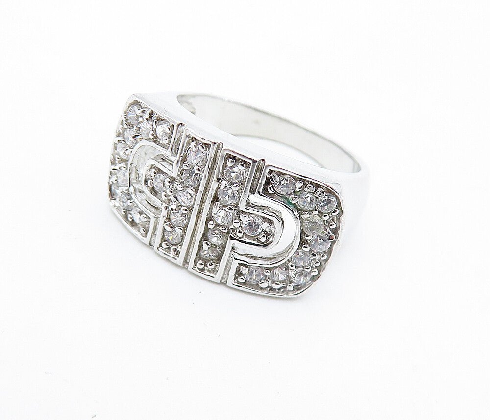 925 Sterling Silver  White Topaz Shiny Square Dome Band Ring Sz 6  RG6379