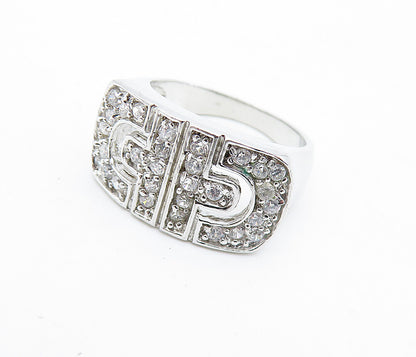 925 Sterling Silver  White Topaz Shiny Square Dome Band Ring Sz 6  RG6379
