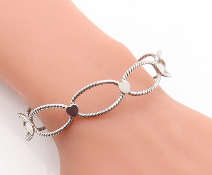 925 Sterling Silver  Shiny Love Heart Open Twist Design Cuff Bracelet  BT2441