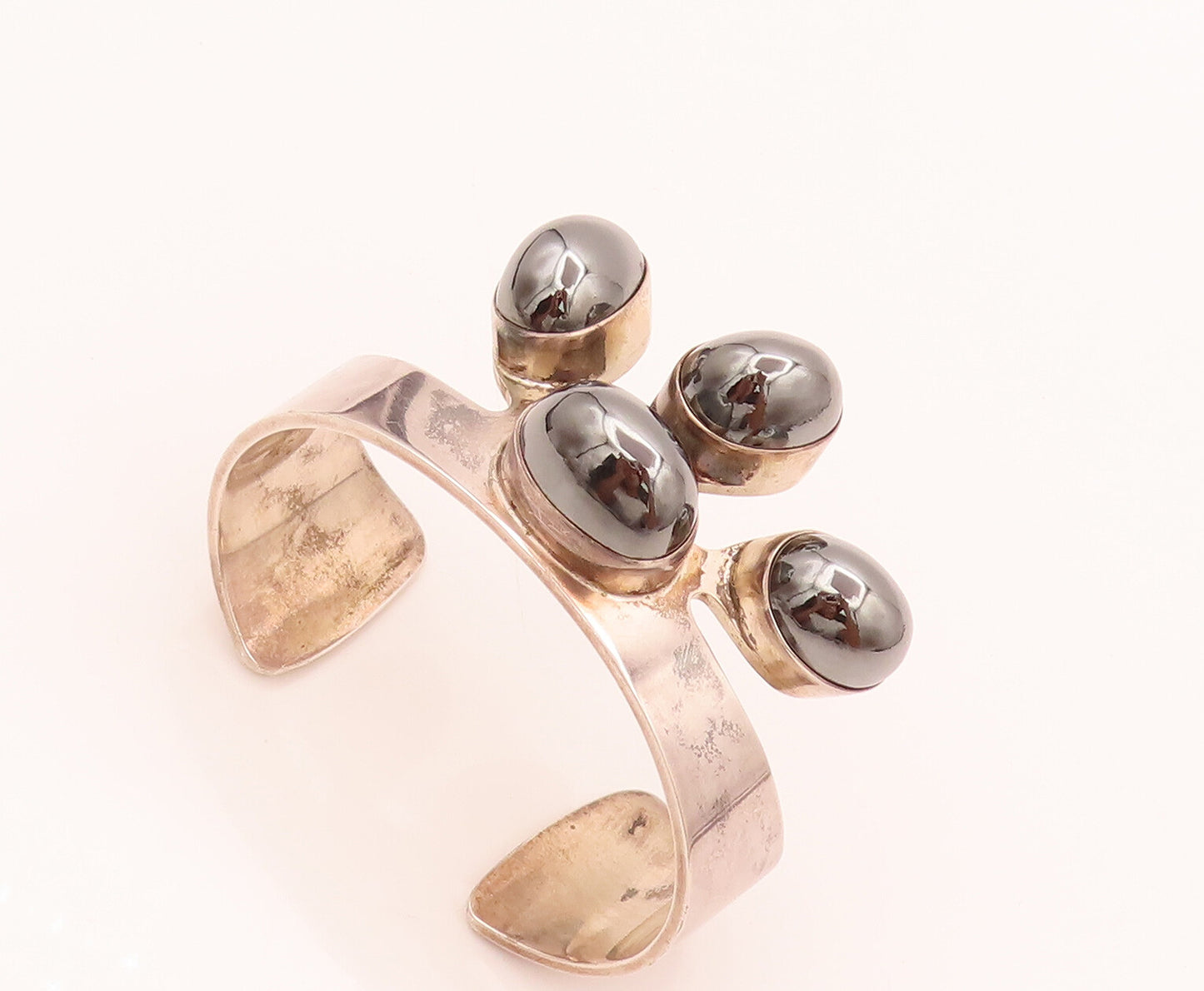 DENMARK 925 Sterling Silver Vintage Hematite Heavy Solid Bracelet  BT10053