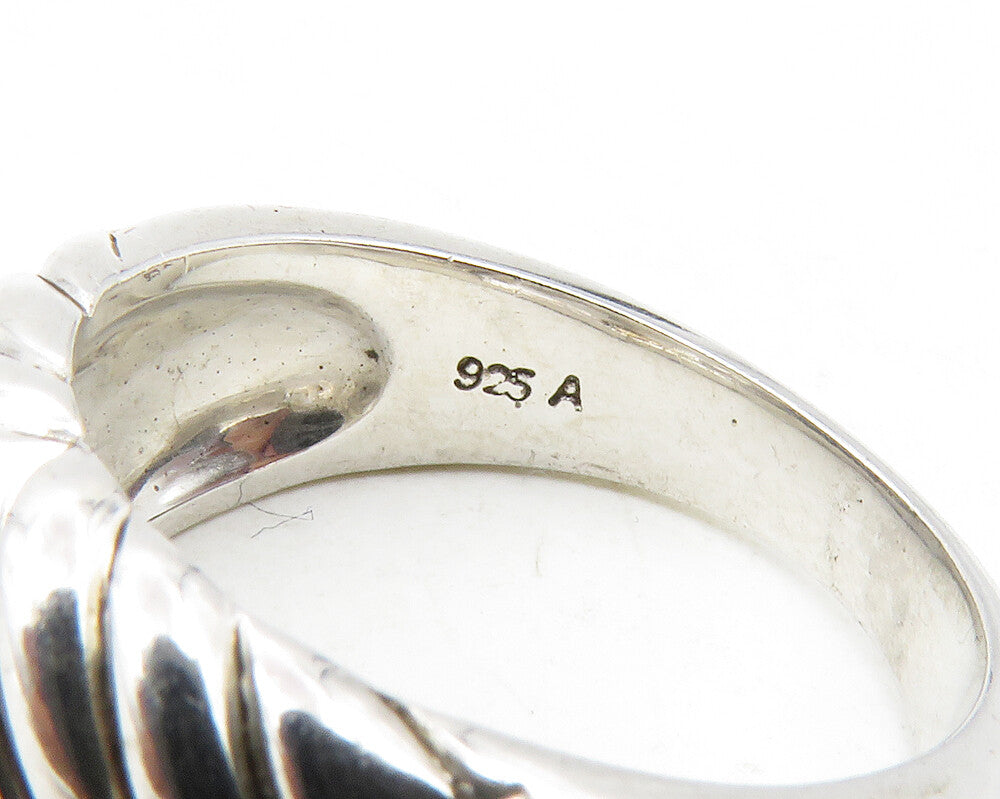 925 Sterling Silver  Genuine Diamonds Shiny Fluted Band Ring Sz 8  RG12151