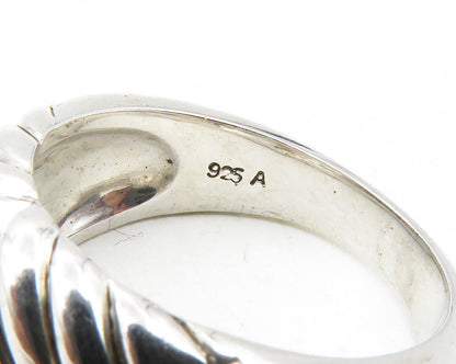 925 Sterling Silver  Genuine Diamonds Shiny Fluted Band Ring Sz 8  RG12151