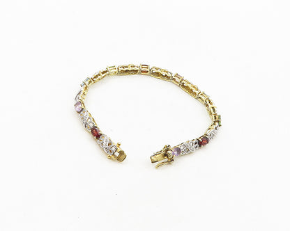 925 Silver Genuine Diamond Topaz Peridot & Multi Stone Chain Bracelet BT7694