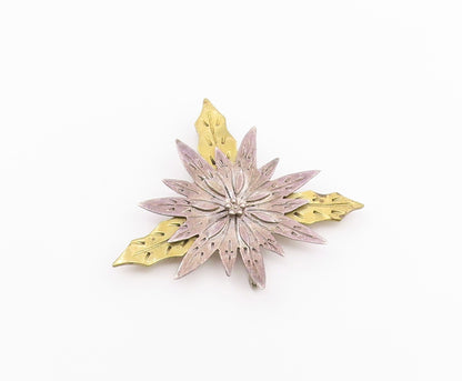 MEXICO 925 Sterling Silver  Vintage Two Tone Floral Motif Brooch Pin BP5500