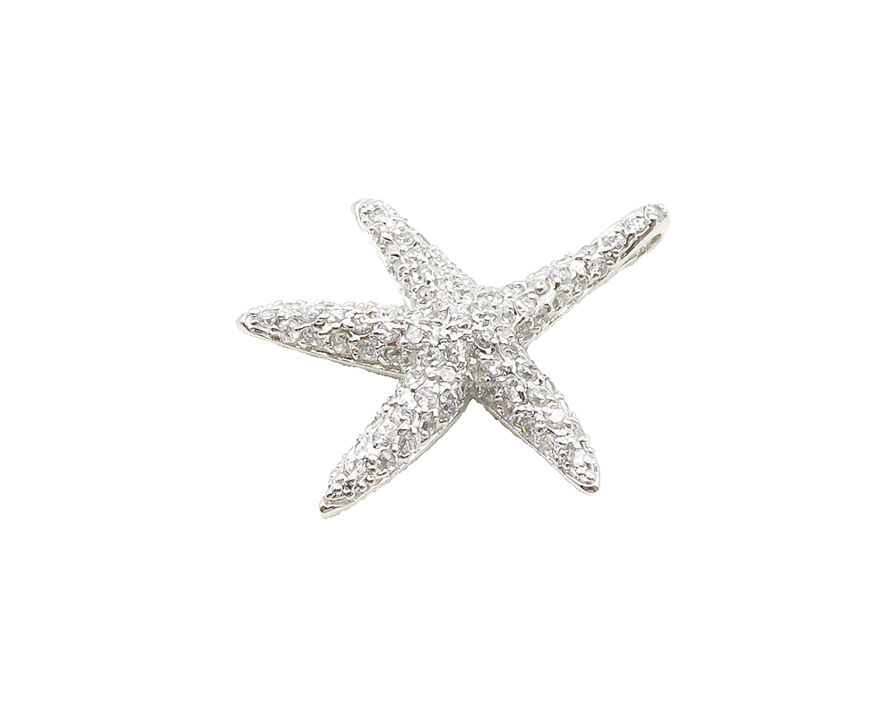 925 Silver  Vintage Shiny Cubic Zirconia Encrusted Starfish Pendant  PT15393