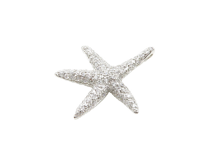 925 Silver  Vintage Shiny Cubic Zirconia Encrusted Starfish Pendant  PT15393