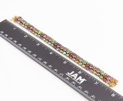 925 Sterling Silver Vintage Bracelet Gold Plated Multi Gemstone Link  BT11833