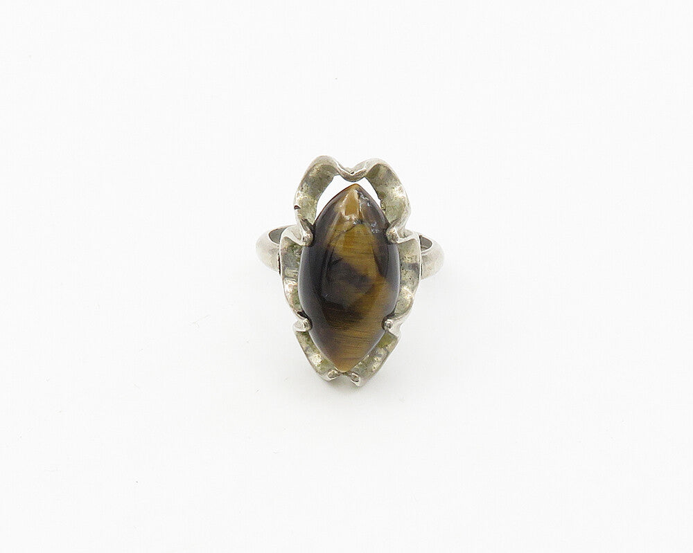 MEXICO 925 Silver  Vintage Cabochon Tiger's Eye Cocktail Ring Sz 7  RG17504