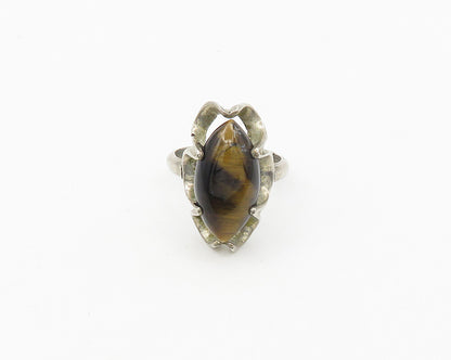 MEXICO 925 Silver  Vintage Cabochon Tiger's Eye Cocktail Ring Sz 7  RG17504