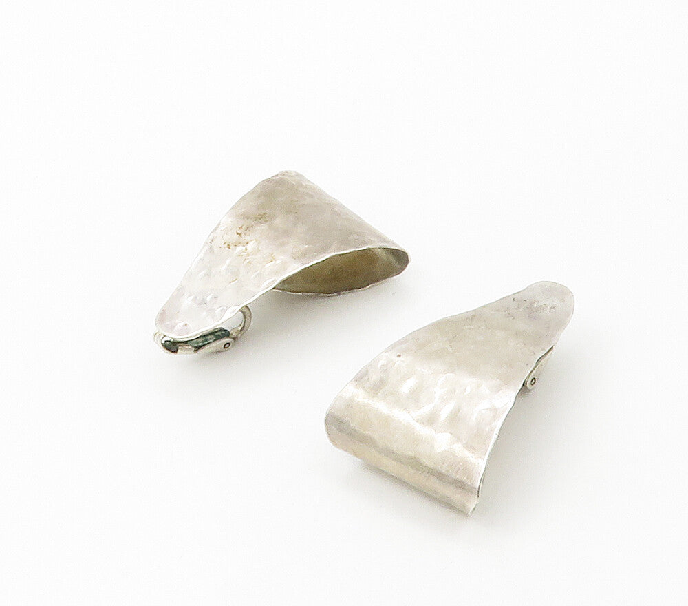 925 Sterling Silver  Vintage Hammered Folded Non Pierce Drop Earrings  EG8610