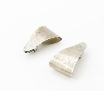 925 Sterling Silver  Vintage Hammered Folded Non Pierce Drop Earrings  EG8610
