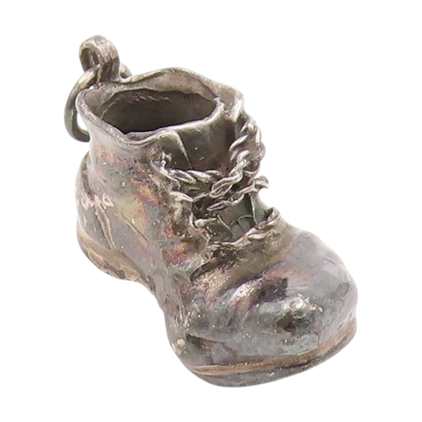 925 Sterling Silver Vintage Pendant Dark Tone Baby Bootie Shoe Charm  PT25268